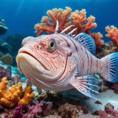 En närbild på en randig fisk med stora ögon bland koraller. Kanske inspiration till ett gott havskatt recept?