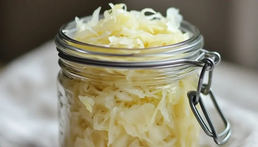 En burk med hemlagad surkål, perfekt för ditt surkål recept.