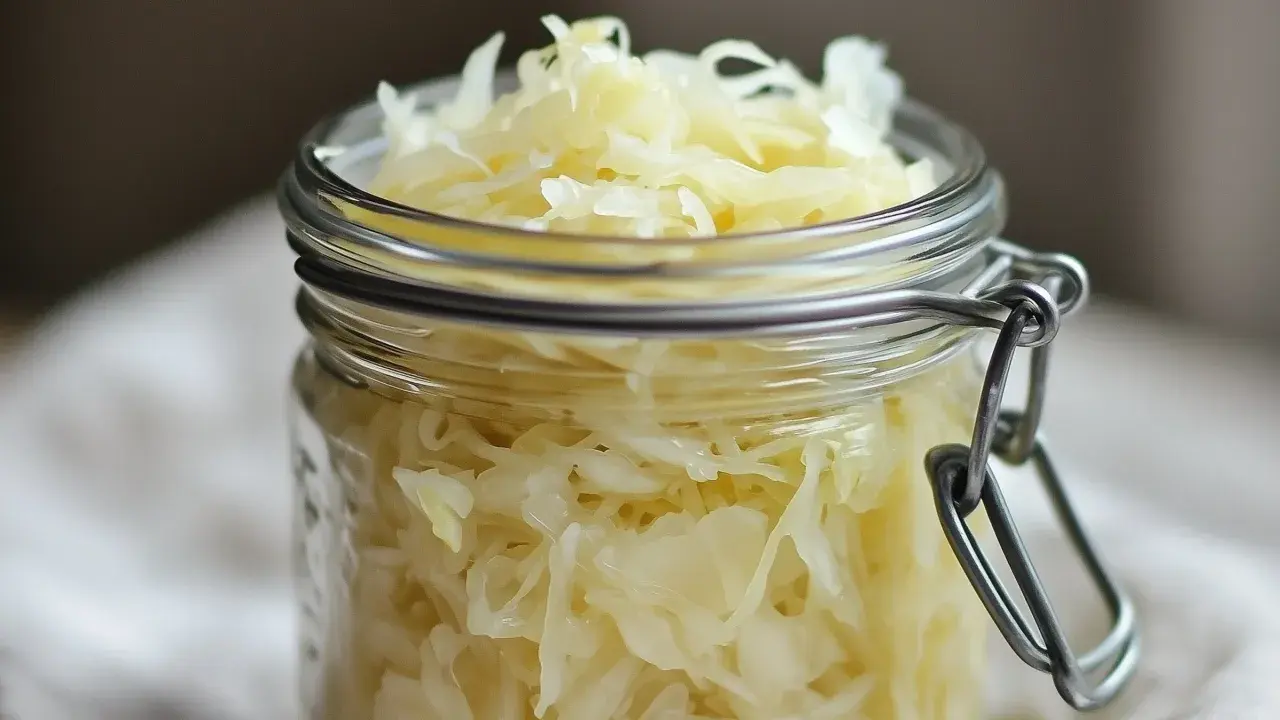En burk med hemlagad surkål, perfekt för ditt surkål recept.