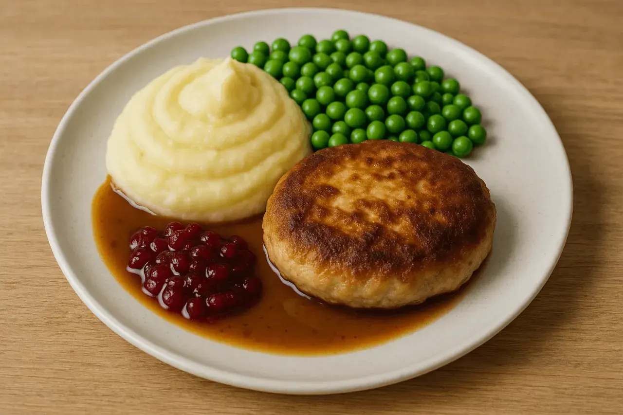 En klassisk biff Wallenberg med potatismos, lingon och skysås. En riktig svensk favorit!