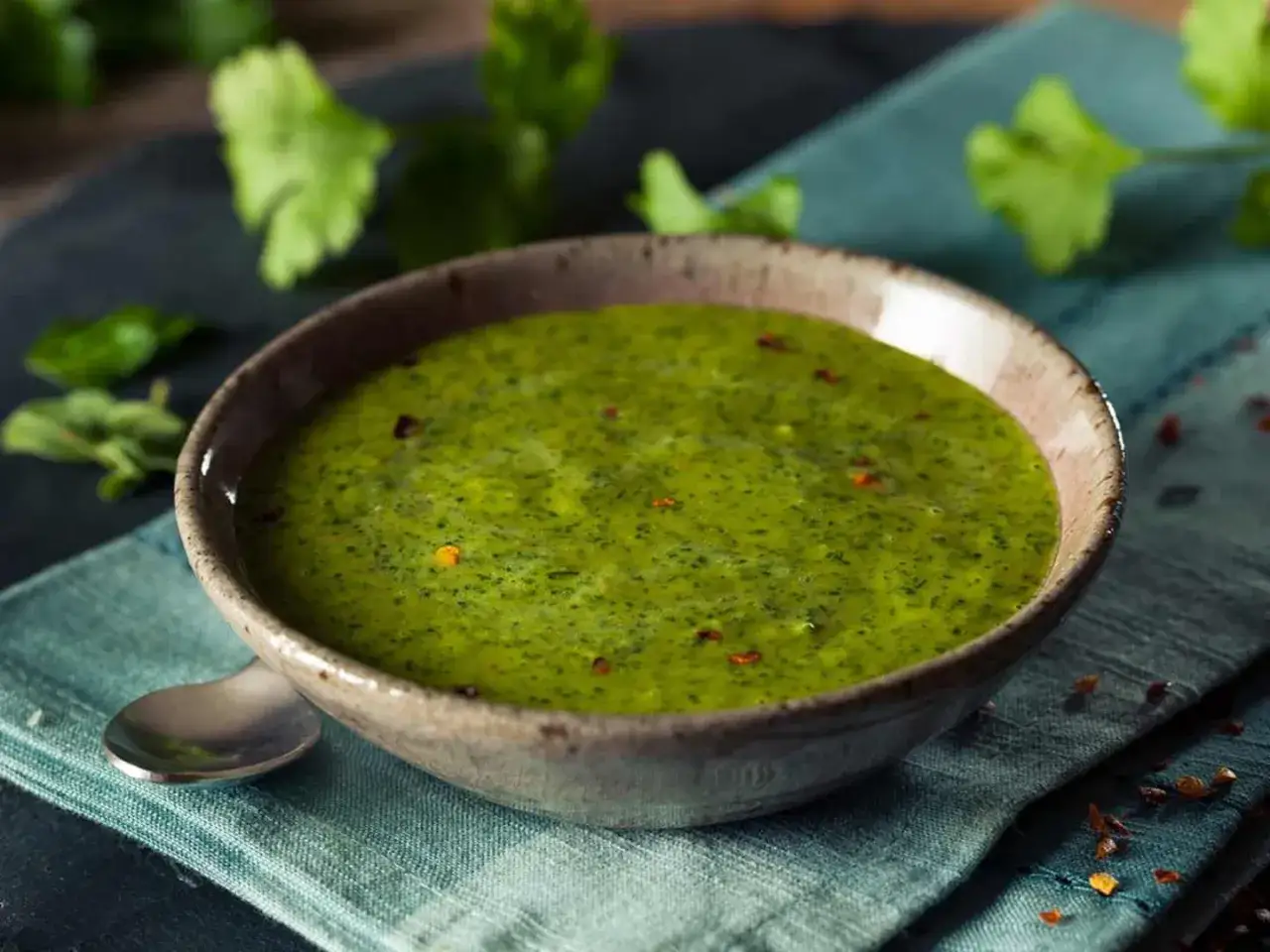 En sk&aring;l med gr&ouml;n chimichurri, perfekt f&ouml;r ditt n&auml;sta grillrecept. Kryddig och fr&auml;sch!